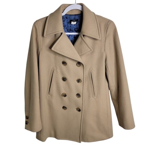 J. Crew Wool Peacoat Double Breasted Thinsulate Interior Tan Old Money Staple - Picture 1 of 11
